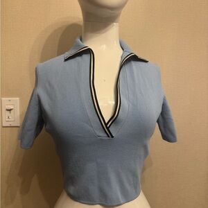 Reiss Light Blue Collared Crop Top